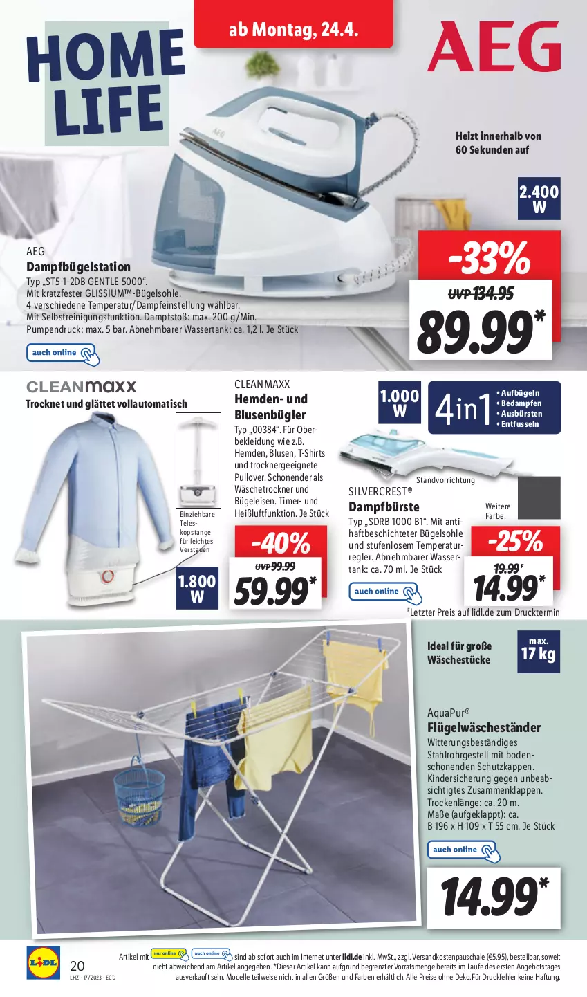 Aktueller Prospekt Lidl - Aktionsprospekt - von 24.04 bis 29.04.2023 - strona 28 - produkty: aeg, angebot, aqua, AquaPur, auto, bluse, bügel, Bügeleisen, Bügelstation, bürste, bürsten, cleanmaxx, dampfbügelstation, dell, eis, elle, Ergee, gliss, hemd, hemden, Kinder, kleid, Kleidung, Mode, ndk, Pullover, Reinigung, reis, Schal, Schale, shirt, shirts, silvercrest, Ti, timer, tisch, Trockner, usb, wäschetrockner, wasser, wassertank, ZTE