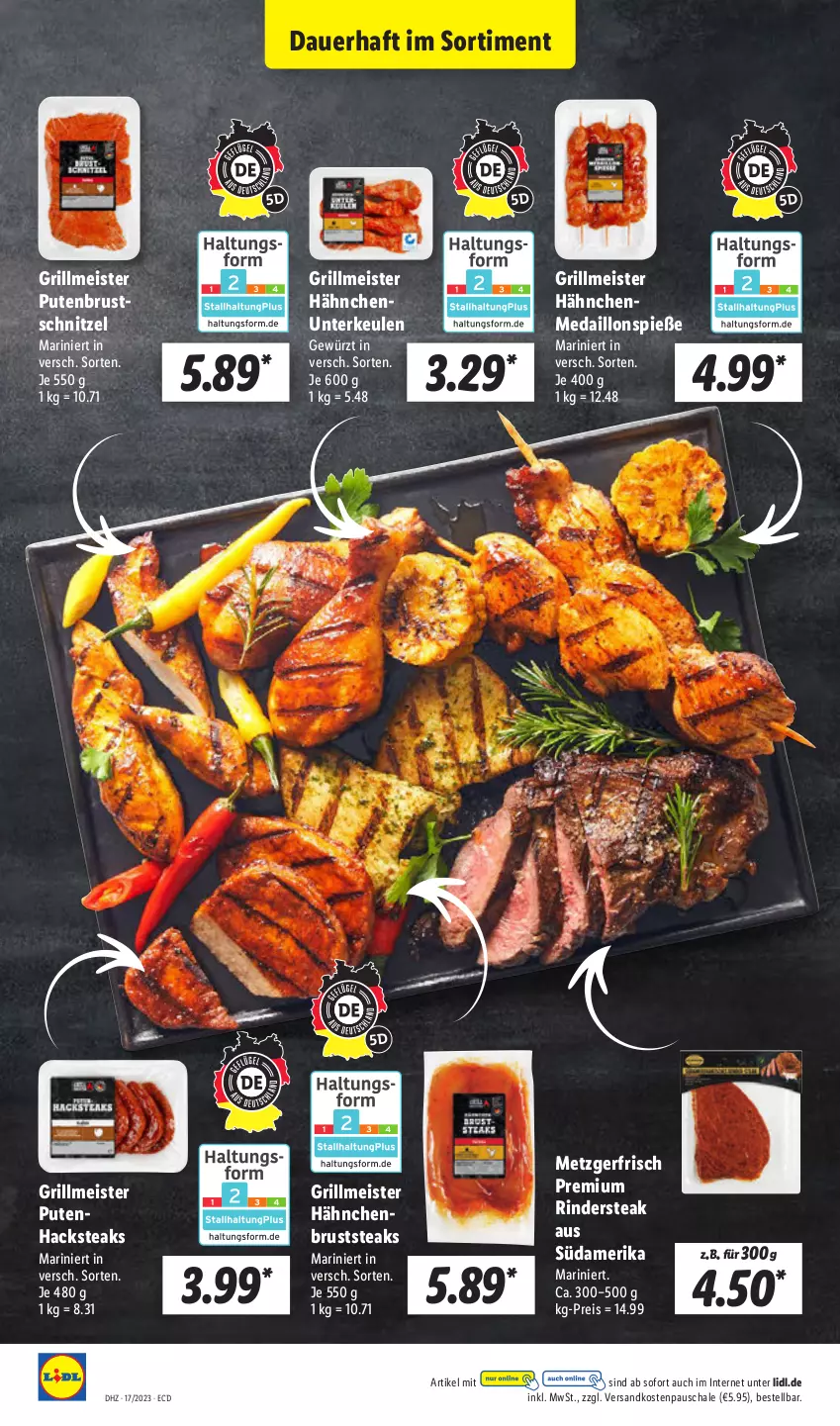 Aktueller Prospekt Lidl - Aktionsprospekt - von 24.04 bis 29.04.2023 - strona 4 - produkty: auer, eis, gewürz, grill, medaillons, Meister, ndk, pute, putenbrust, reis, rind, rinder, Rindersteak, Schal, Schale, schnitzel, steak, steaks, Ti