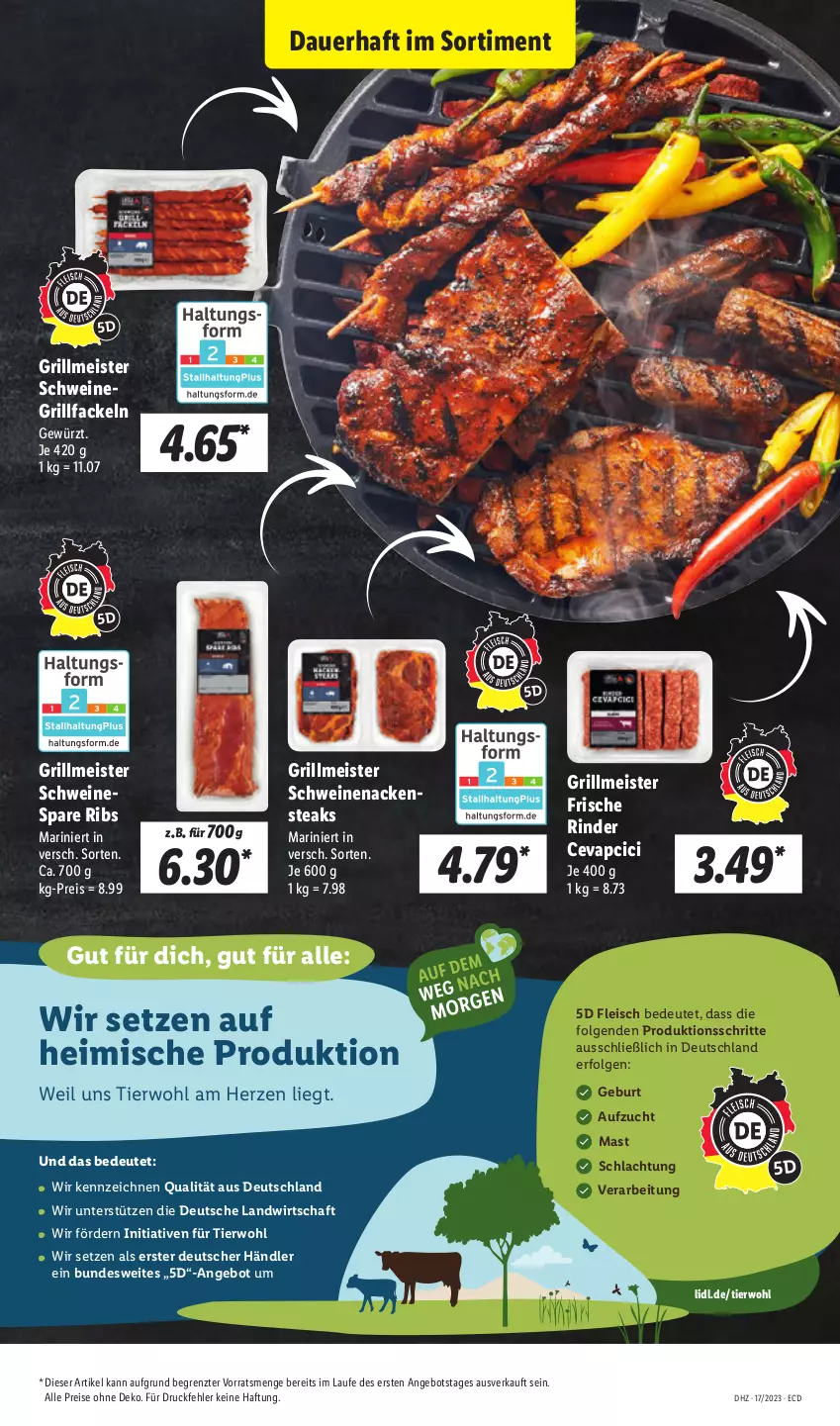 Aktueller Prospekt Lidl - Aktionsprospekt - von 24.04 bis 29.04.2023 - strona 5 - produkty: angebot, auer, cevapcici, eis, fleisch, gewürz, grill, grillfackeln, LG, Meister, Nackensteak, nackensteaks, reis, rind, rinder, schwein, schweine, schweinenacken, spare ribs, steak, steaks, Ti, wein, weine, ZTE