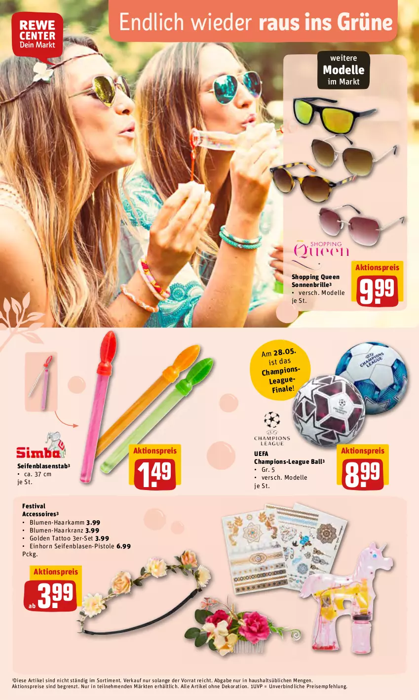 Aktueller Prospekt Rewe - Prospekte - von 16.05 bis 21.05.2022 - strona 22 - produkty: ACC, accessoires, aktionspreis, alle artikel ohne dekoration, ball, blume, blumen, Brille, champion, dekoration, dell, eis, elle, Kranz, Mode, reis, Seife, sonnenbrille, Ti