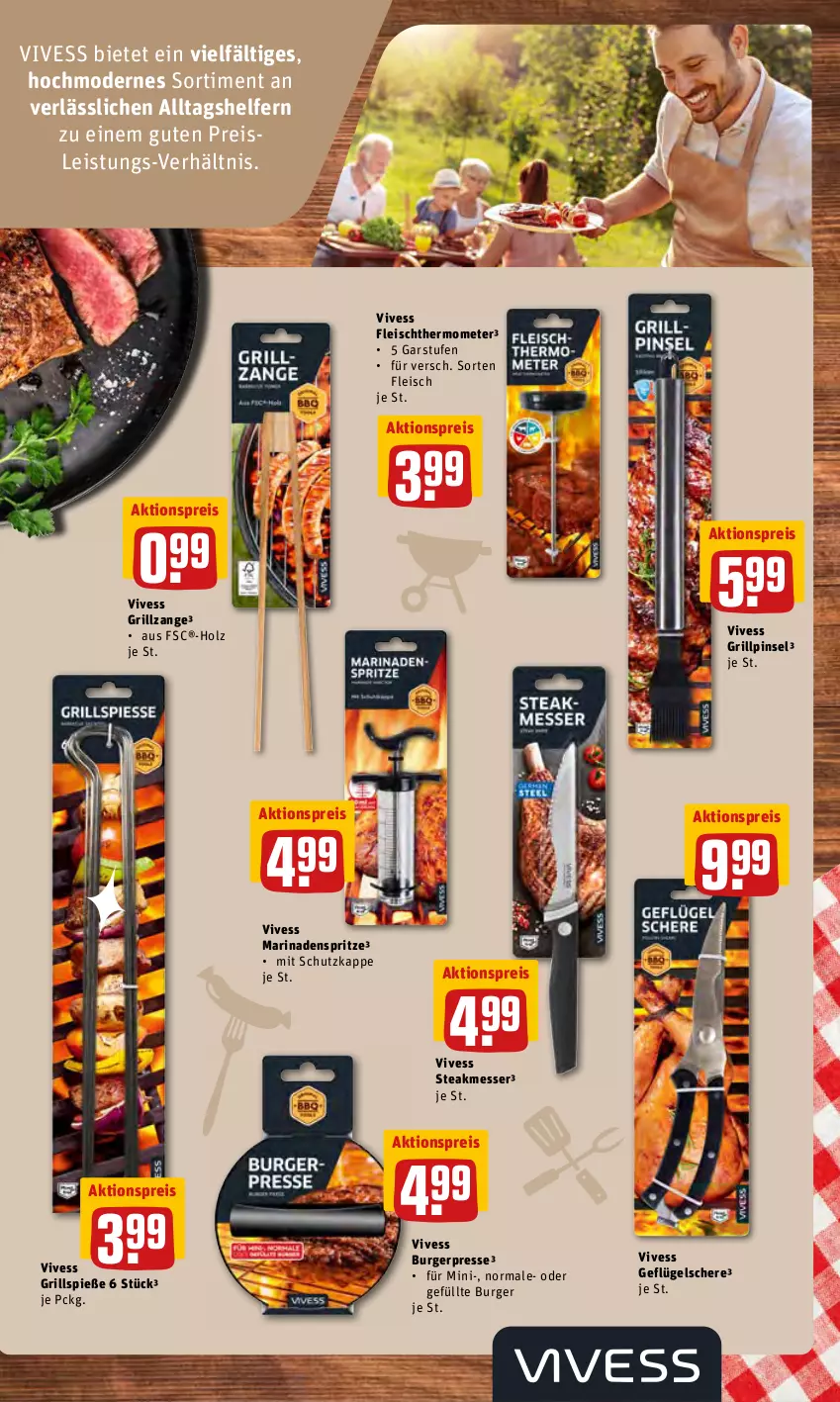 Aktueller Prospekt Rewe - Prospekte - von 16.05 bis 21.05.2022 - strona 27 - produkty: aktionspreis, burger, eis, fleisch, Geflügel, grill, Grillspieße, grillzange, Holz, marinade, messer, Mode, Pinsel, reis, Schere, steak, thermometer, Ti