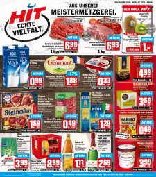 Gazetka promocyjna Hit - Prospekte - Gazetka - ważna od 02.07 do 02.07.2022 - strona 1 - produkty: alkohol, ariel, ariel waschmittel, Becher, beutel, cola, dallmayr, dallmayr prodomo, De Cecco, dolce gusto, ecco, eis, Elan, flammkuchen, flasche, fleisch, frucht, früchte, fruchtgummi, fruchtsecco, géramont, häagen-dazs, hackfleisch, hackfleisch gemischt, haribo, Hohes C, italienische pasta, joghur, joghurt, joghurt mit der ecke, Käse, kiwi, knorr, knorr fix, kuchen, Lakritz, lamm, Meister, milch, Müller, Nackensteak, nackensteaks, natur, Nescafé, oder lakritz, Ofen, pasta, pizza, Pods, prodomo, reis, rind, rotkäppchen, Schmelzkäse, schwein, schwein und rind, sekt, steak, steaks, steinofen, steinofen pizza, Ti, vom schwein und rind, wagner, waschmittel, weihenstephan, wein, zespri, ZTE