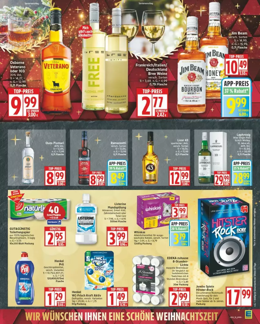 Aktueller Prospekt Edeka - Prospekte - von 22.12 bis 27.12.2025 - strona 15 - produkty: alleinfuttermittel, bree, chardonnay, deka, flasche, henkel, jumbo, kraft, LG, listerine, osborne, papier, rama, ramazzott, ramazzotti, rwe, Spiele, spülung, tee, Ti, toilettenpapier, wein, weine, zott