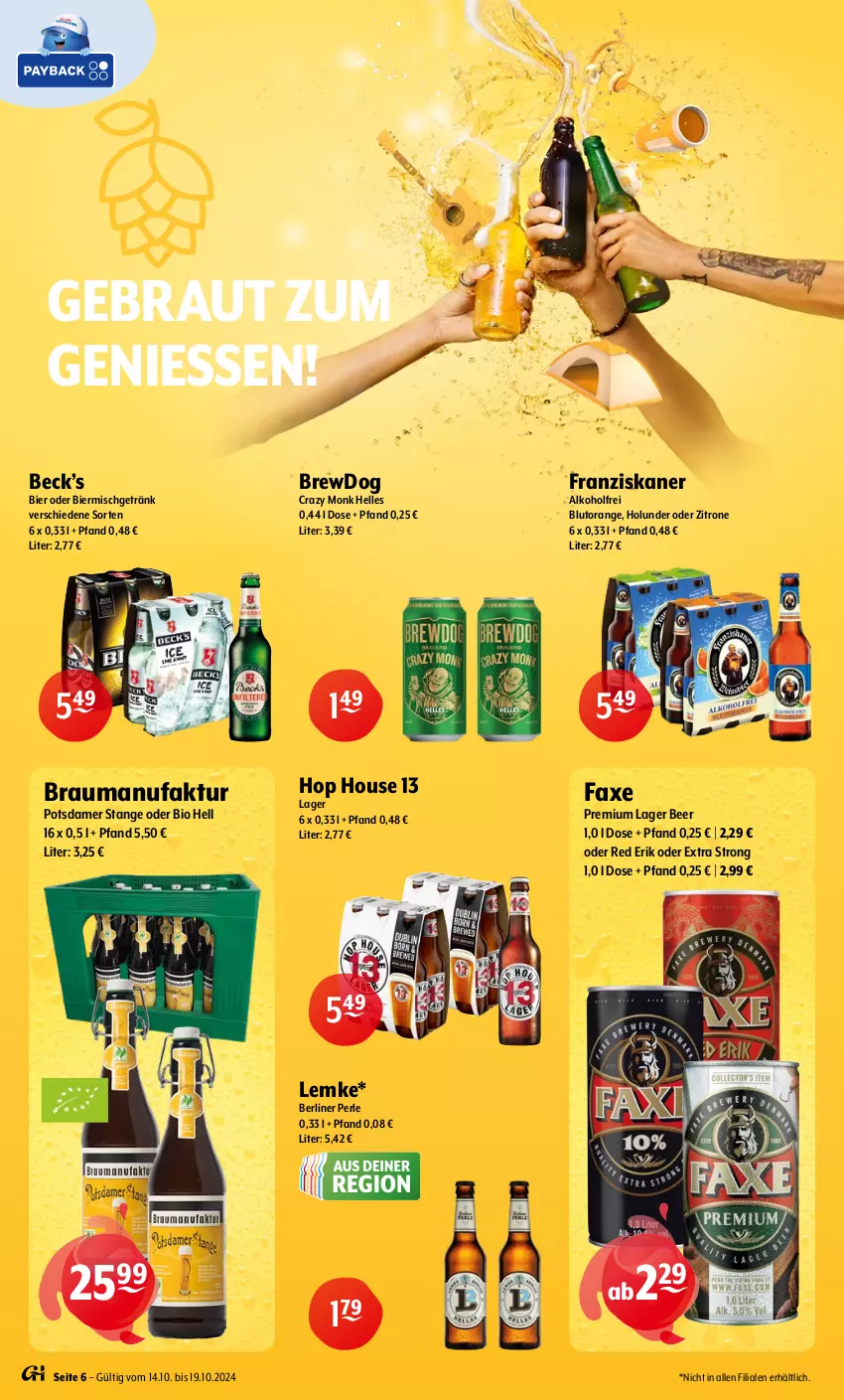 Aktueller Prospekt Getraenke Hoffmann - Prospekte - von 14.10 bis 19.10.2024 - strona 6 - produkty: alkohol, axe, berliner, bier, bio, Blutorange, elle, Faktu, franziskaner, getränk, holunder, orange, Ti, zitrone