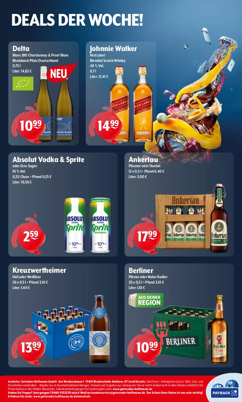 Aktueller Prospekt Getraenke Hoffmann - Prospekte - von 14.10 bis 19.10.2024 - strona 8 - produkty: abholpreise, Absolut Vodka, berliner, bier, bio, blended scotch, blended scotch whisky, chardonnay, eimer, eis, getränk, getränke, gewinnspiel, johnnie walker, natur, natur radler, pils, pilsener, pilsner, Pinot, radler, reis, scotch, scotch whisky, Spiele, sprite, Ti, vodka, whisky