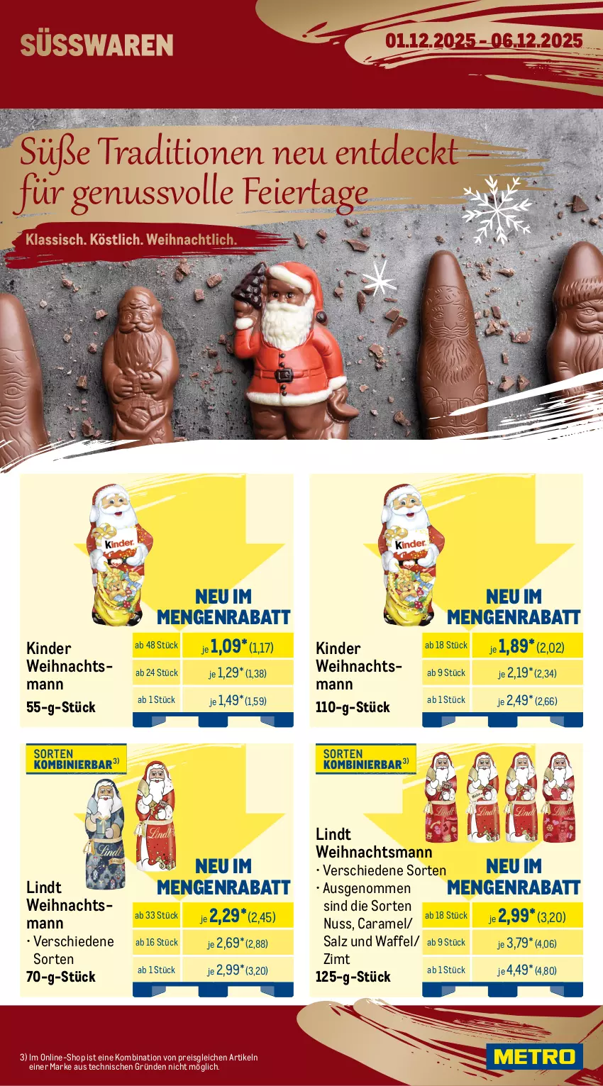 Aktueller Prospekt Metro - Wochen-Angebote - von 01.12 bis 06.12.2025 - strona 12 - produkty: angebot, caramel, cola, duplo, eier, eis, Kinder, lindt, milka, nuss, oder yogurette, reis, salz, süsswaren, Ti, Yo, yogurette