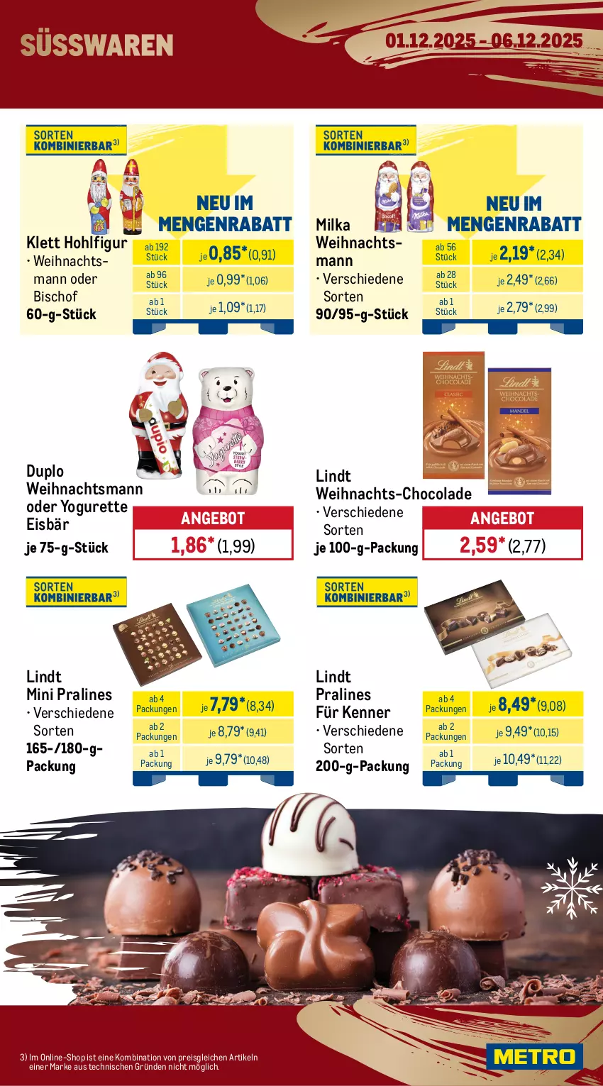 Aktueller Prospekt Metro - Wochen-Angebote - von 01.12 bis 06.12.2025 - strona 13 - produkty: angebot, caramel, cola, duplo, eier, eis, Kinder, lindt, milka, nuss, oder yogurette, reis, salz, süsswaren, Ti, Yo, yogurette