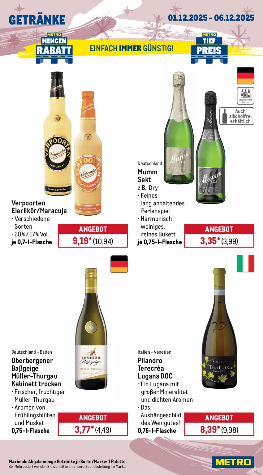 Aktueller Prospekt Metro - Wochen-Angebote - von 01.12 bis 06.12.2025 - strona 16 - produkty: angebot, Bad, beutel, Blüte, bodensauger, eier, eierlikör, feinwaschmittel, flasche, frucht, geschirr, geschirrspülmittel, getränk, getränke, kabinett, likör, maracuja, Metro, Müller, Müller-Thurgau, mumm, Oberbergener Baßgeige, Palette, perlen, perwoll, schwein, sekt, somat, sonderposten, spülmittel, staubbeutel, Ti, verpoorten, waschmittel, wein