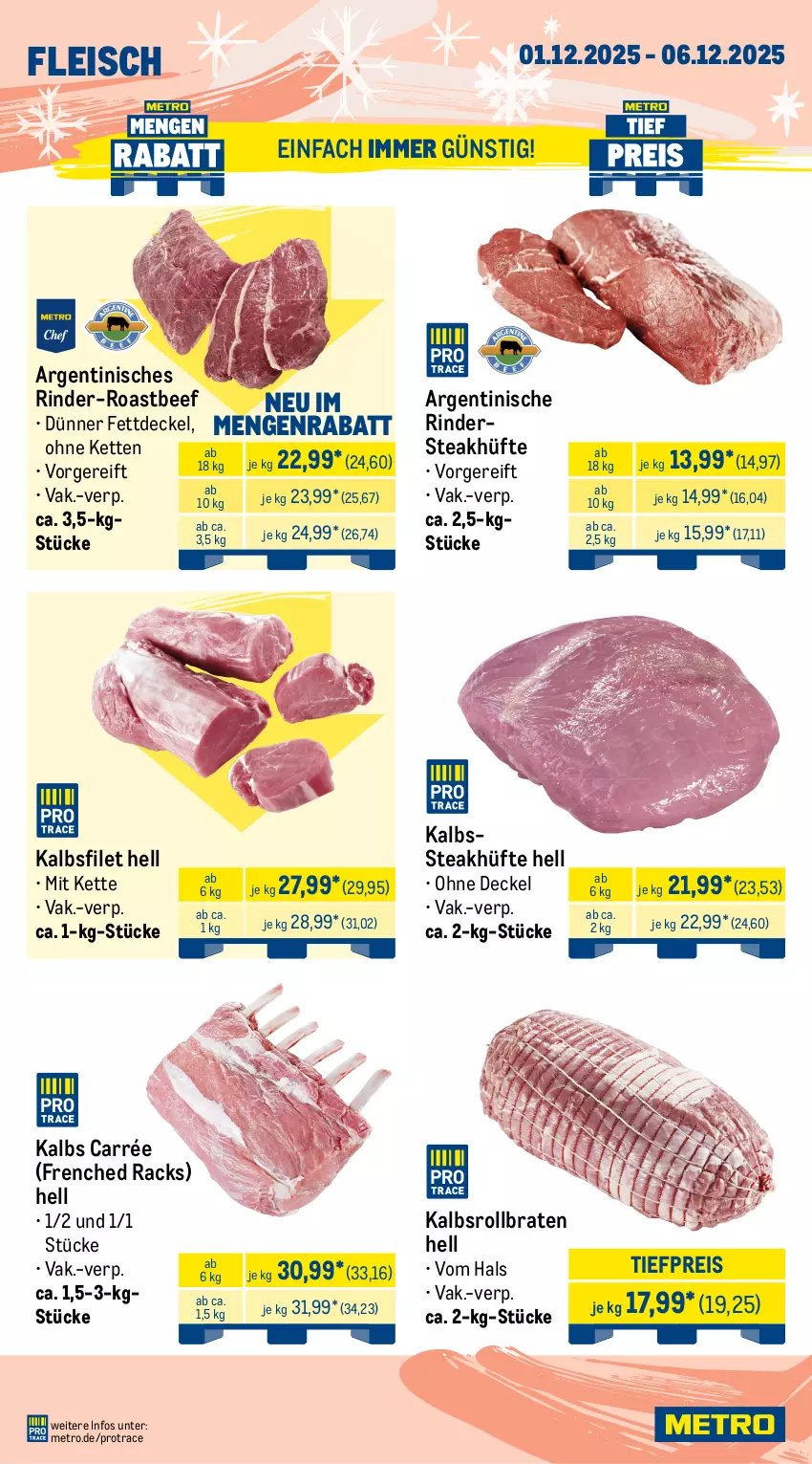 Aktueller Prospekt Metro - Wochen-Angebote - von 01.12 bis 06.12.2025 - strona 2 - produkty: angebot, beef, braten, bsf, decke, Deckel, eis, filet, Flanksteak, fleisch, Kette, Kugel, Metro, natur, reis, rind, rinder, rinder-rouladen, Rindersteak, roastbeef, rollbraten, rouladen, Schal, Schale, schwein, schweine, schweinefilet, schweinenacken, steak, steakhüfte, Ti, tiefpreis, wein, weine