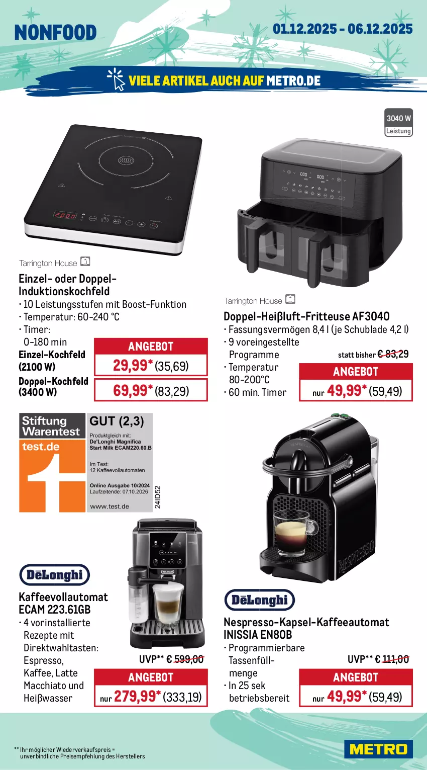 Aktueller Prospekt Metro - Wochen-Angebote - von 01.12 bis 06.12.2025 - strona 21 - produkty: ACC, angebot, auer, aufschnitt, auto, brot, chia, edelstahl, eis, elle, espresso, fleisch, Fondue, fritteuse, grill, grillfläche, induktionskochfeld, kaffee, kaffeeautomat, kaffeevollautomat, kochfeld, küche, Küchen, küchenmaschine, latte, LG, mac, macchiato, messer, Metro, nespresso, reis, rezept, rezepte, rwe, schinken, schüssel, senf, spülmaschinen, tasse, teller, Ti, timer, wasser, wurst