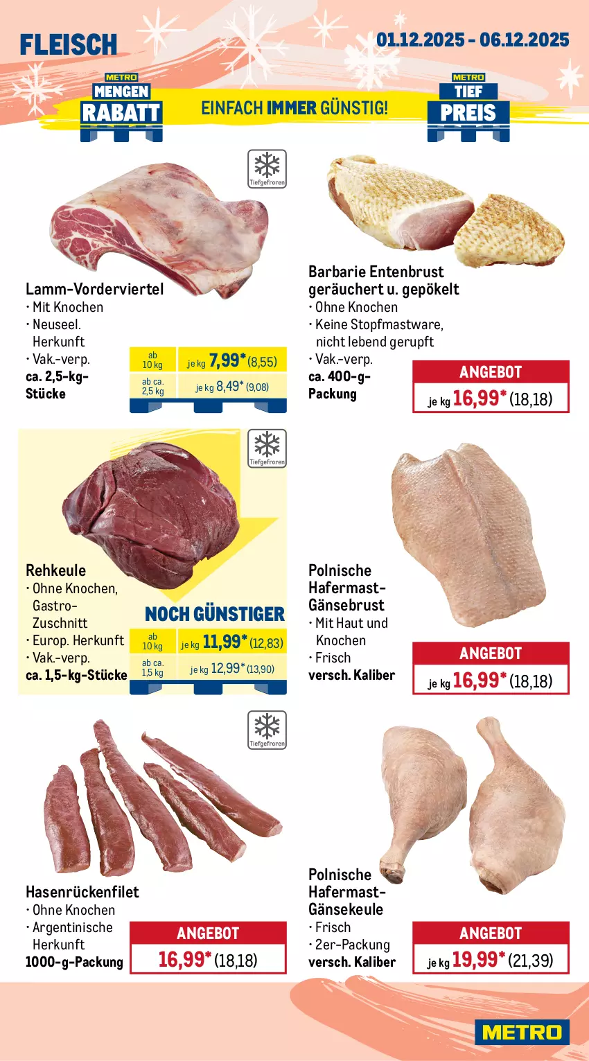 Aktueller Prospekt Metro - Wochen-Angebote - von 01.12 bis 06.12.2025 - strona 4 - produkty: Abtei, angebot, angebote, aqua, Dorade, dorade royal, eis, elle, ente, Entenbrust, filet, fisch, fleisch, forelle, frischfisch, Gänsebrust, hafer, lamm, Metro, rel, Rotbarsch, rotbarschfilet, Saibling, Seesaiblingsfilet, steak, steaks, Ti, topf, Wild, Zander