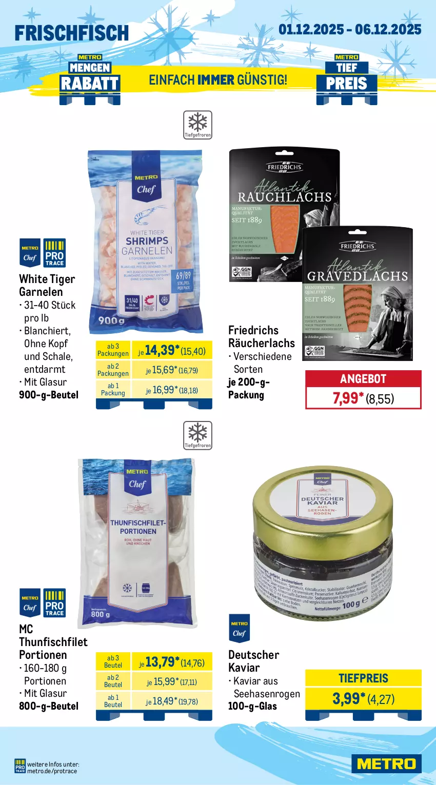 Aktueller Prospekt Metro - Wochen-Angebote - von 01.12 bis 06.12.2025 - strona 6 - produkty: angebot, beutel, clementinen, eis, filet, fisch, frischfisch, garnelen, lachs, limette, limetten, Metro, Mett, metten, obst, orange, orangen, Räucherlachs, reis, Schal, Schale, thunfisch, Ti, tiefpreis, topf, Weihnachtsstern