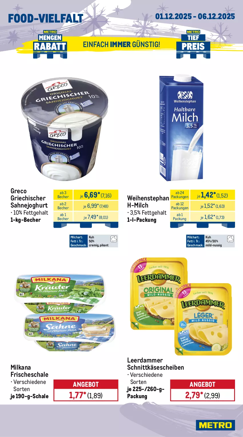 Aktueller Prospekt Metro - Wochen-Angebote - von 01.12 bis 06.12.2025 - strona 9 - produkty: angebot, Becher, beutel, cocktail, eis, joghur, joghurt, kartoffel, kartoffeln, Käse, käsescheiben, leerdammer, mac, mehl, milch, milka, milkana, nuss, obst, paprika, paprika rot, rispentomaten, sahne, Sahnejoghurt, salat, salatherzen, Schal, Schale, schnittkäse, schnittkäsescheiben, speisekartoffeln, Ti, tomate, tomaten, weihenstephan