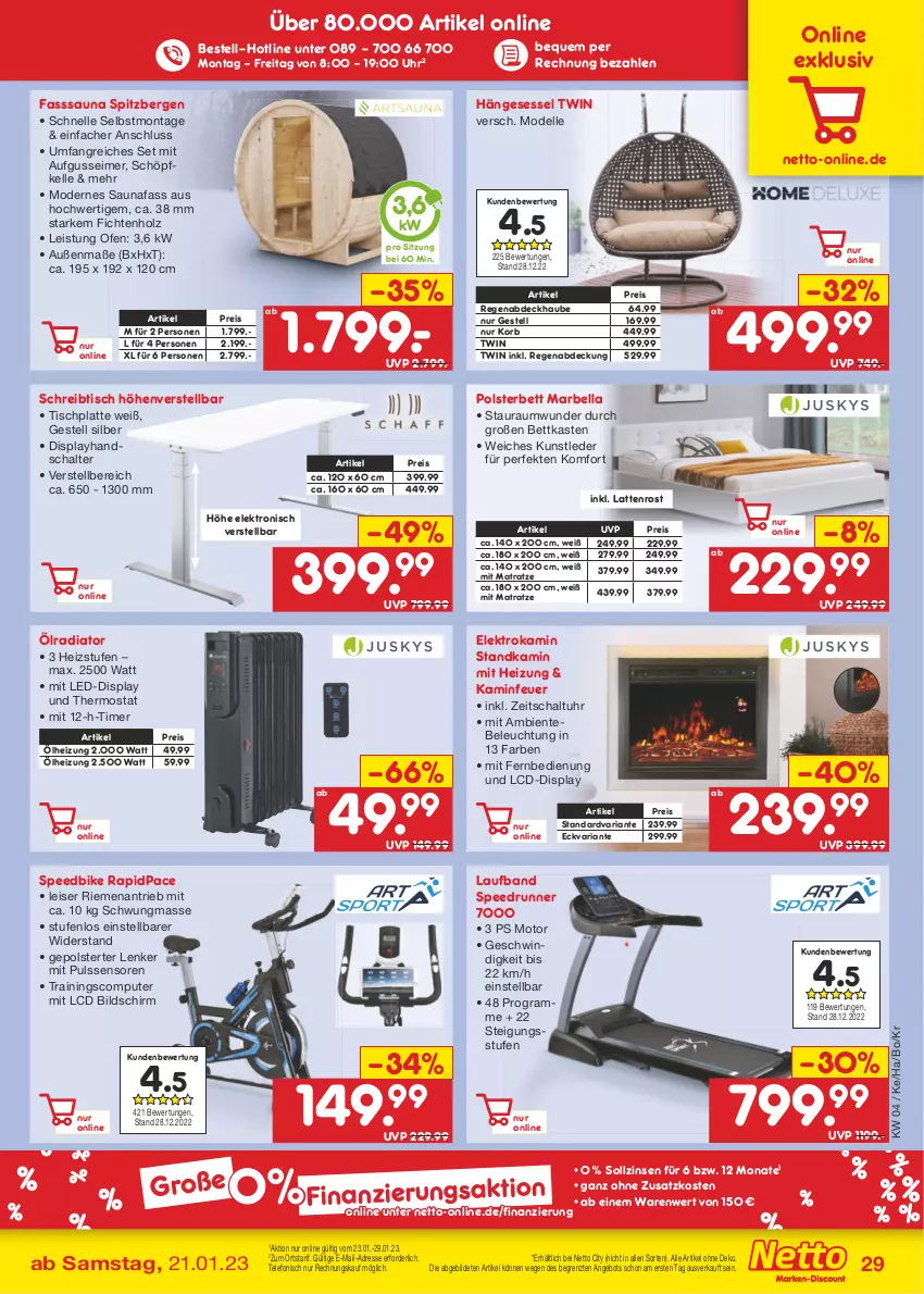 Aktueller Prospekt Netto Marken-Discount - Filial-Angebote - von 23.01 bis 28.01.2023 - strona 29 - produkty: abdeckhaube, angebot, beleuchtung, bett, bettkasten, computer, dell, eimer, eis, Elektro, elle, ente, fernbedienung, hängesessel, Holz, HP, Kamin, korb, latte, lattenrost, matratze, mit fernbedienung, Mode, ndk, Ofen, polsterbett, pute, reis, Ria, Schal, schreibtisch, sessel, spee, telefon, thermostat, Ti, timer, tisch, tischplatte, uhr, ZTE