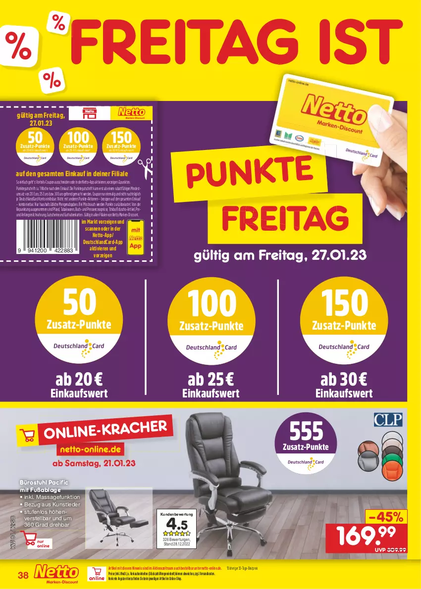 Aktueller Prospekt Netto Marken-Discount - Filial-Angebote - von 23.01 bis 28.01.2023 - strona 38 - produkty: bestpreis, buch, Cif, coupon, deutschlandcard, discount, eduscho, eis, elle, erde, gefu, guthabenkarte, gutschein, gutscheine, kracher, mac, marken-discount, milch, ndk, Rauch, reis, stuhl, Tchibo, Ti