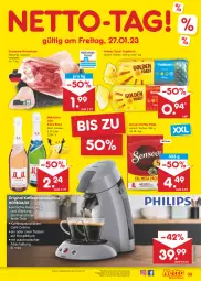 Gazetka promocyjna Netto Marken-Discount - Filial-Angebote - Gazetka - ważna od 28.01 do 28.01.2023 - strona 39 - produkty: angebot, auto, axe, bestpreis, brot, eis, fleisch, gin, golden toast, Haxe, kaffee, kaffeespezialitäten, mm extra, Reinigung, reis, Schal, schwein, schweine, sekt, senseo, Spezi, spülmaschinen, tasse, Ti, tisch, toast, Toastbrot, wein, weine, ZTE