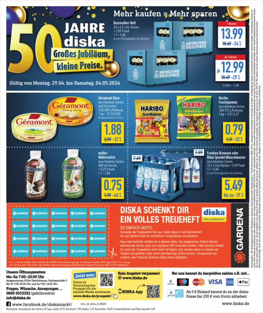 Aktueller Prospekt Diska - von 29.04 bis 04.05.2024 - strona 12 - produkty: Alwa, angebot, angebote, Astra, brunnen, deka, eis, ente, erde, flasche, franken brunnen, frucht, fruchtgummi, gardena, goldbären, haribo, Hefte, mineralwasser, Müller, reis, ring, sac, Sprudel, Ti, uhr, usb, wasser, weber, ZTE