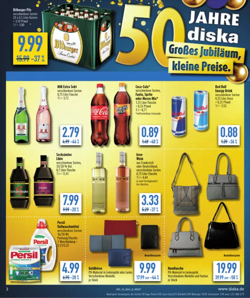 Aktueller Prospekt Diska - von 29.04 bis 04.05.2024 - strona 3 - produkty: bitburger, bitburger pils, burger, elle, flasche, likör, mm extra, pils, sekt, Ti