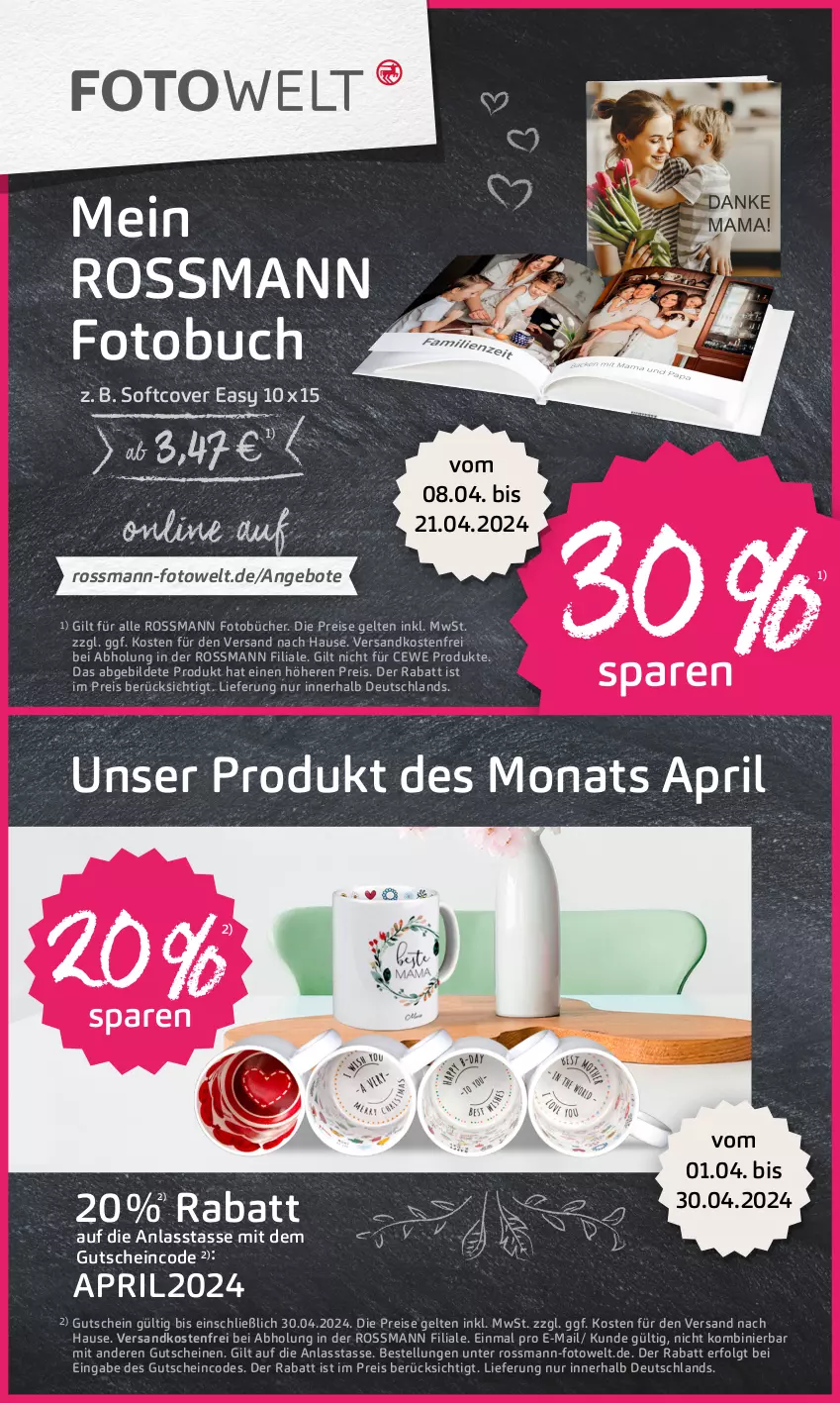 Aktueller Prospekt Rossmann - Prospekte - von 08.04 bis 12.04.2024 - strona 13 - produkty: angebot, angebote, buch, cewe, eis, Fotobuch, gutschein, gutscheine, LG, ndk, pril, reis, tasse, Ti, versandkostenfrei