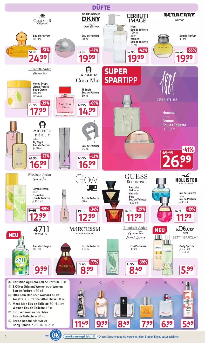 Aktueller Prospekt Rossmann - Prospekte - von 08.04 bis 12.04.2024 - strona 4 - produkty: after shave, auer, body, bruno banani, drucker, Eau de parfum, eau de parfum 30 ml, eau de parfum 50 ml, eau de toilette, eau de toilette 100 ml, eau de toilette 30 ml, Engel, gin, kerze, Mexx, olive, Otto kern, parfum, s.oliver, spartipp, Ti