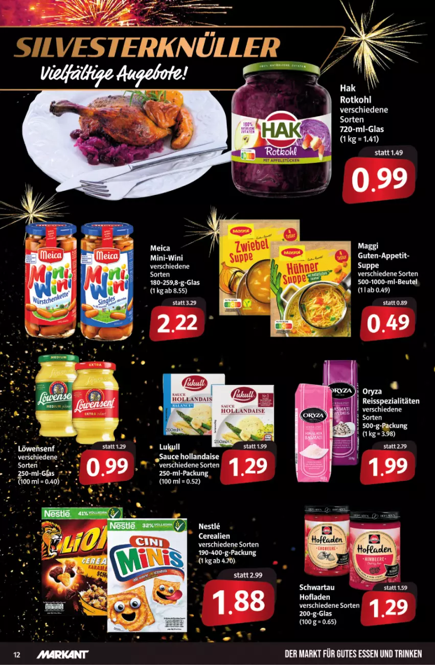 Aktueller Prospekt Markant - Prospekte - von 27.12 bis 31.12.2021 - strona 12 - produkty: cerealien, eis, gutes essen, hollandaise, lukull, maggi, meica, reis, reiss, sauce, sauce hollandaise, Spezi, Ti