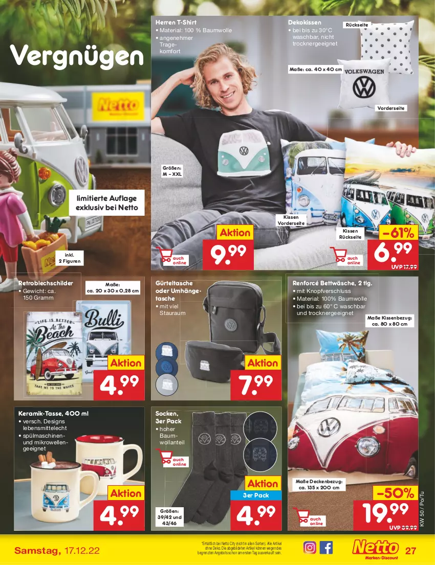 Aktueller Prospekt Netto Marken-Discount - Filial-Angebote - von 12.12 bis 17.12.2022 - strona 27 - produkty: angebot, Bau, baumwolle, bett, bettwäsche, decke, dekokissen, elle, Ergee, gürteltasche, kissen, Kissenbezug, lebensmittel, LG, mikrowelle, Ria, shirt, socken, spülmaschinen, T-Shirt, Tasche, tasse, Ti, Trockner, umhängetasche, wolle, ZTE