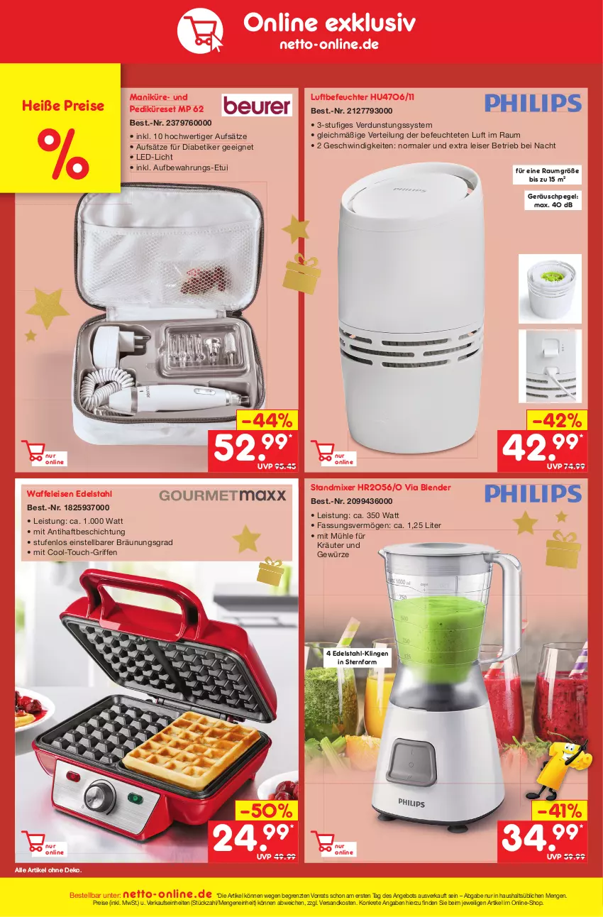 Aktueller Prospekt Netto Marken-Discount - Filial-Angebote - von 12.12 bis 17.12.2022 - strona 46 - produkty: angebot, Blender, edelstahl, eis, gewürz, HP, kräuter, Kräuter und Gewürze, led-licht, Luftbefeuchter, Mixer, ndk, reis, standmixer, Ti, Waffeleisen, ZTE