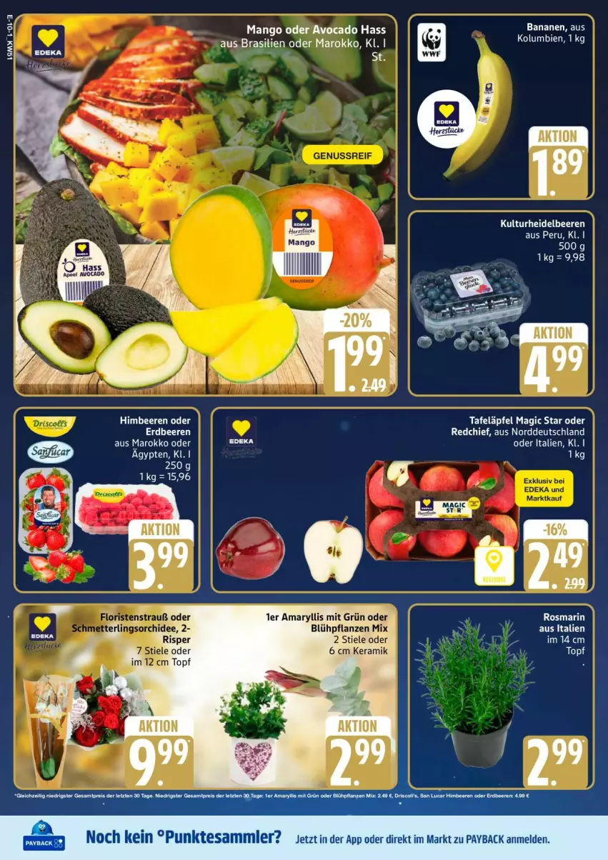 Aktueller Prospekt Edeka - Prospekte - von 15.12 bis 20.12.2025 - strona 10 - produkty: avocado, banane, bananen, beere, beeren, heidelbeere, heidelbeeren, HP, mango, payback, pflanze, pflanzen, rosmarin, tafeläpfel, tee, Ti