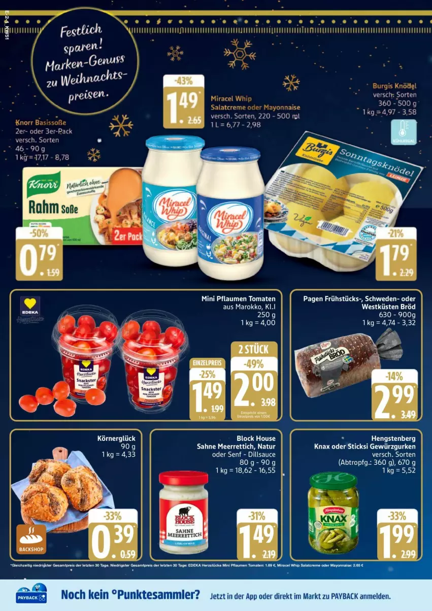 Aktueller Prospekt Edeka - Prospekte - von 15.12 bis 20.12.2025 - strona 2 - produkty: gewürz, Gewürzgurke, gewürzgurken, gurke, gurken, hengstenberg, meerrettich, natur, payback, pflaume, pflaumen, Rettich, sahne, sauce, senf, Ti, tomate, tomaten