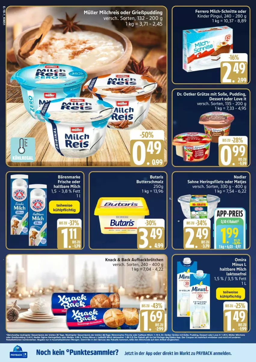 Aktueller Prospekt Edeka - Prospekte - von 15.12 bis 20.12.2025 - strona 20 - produkty: bärenmarke, brötchen, butter, Butterschmalz, dessert, Dr. Oetker, ente, filet, filets, grütze, haltbare milch, hering, Herings, heringsfilets, malz, matjes, milch, nadler, payback, pingui, pudding, ring, sahne, Schmalz, Soße, tee, tesa