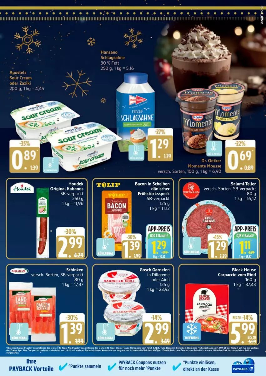 Aktueller Prospekt Edeka - Prospekte - von 15.12 bis 20.12.2025 - strona 3 - produkty: ACC, bacon, Carpaccio, coupon, coupons, creme, elle, garnelen, gin, houdek, kabanos, payback, rind, salami, salami-teller, schinken, teller