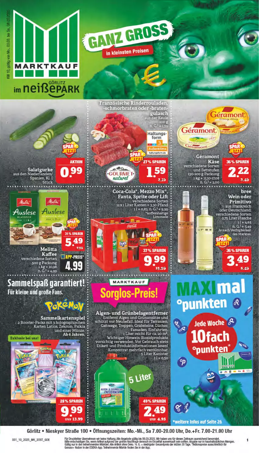 Aktueller Prospekt Marktkauf - Prospekt - von 02.03 bis 08.03.2025 - strona 1 - produkty: aktionspreis, Bau, bio, biozidprodukte, coca-cola, cola, deka, eis, fanta, gurke, LG, Mezzo Mix, nuss, primitivo, Rauch, reis, Ria, rwe, salat, Salatgurke, sprite, tee, Ti, uhr, Wels, ZTE