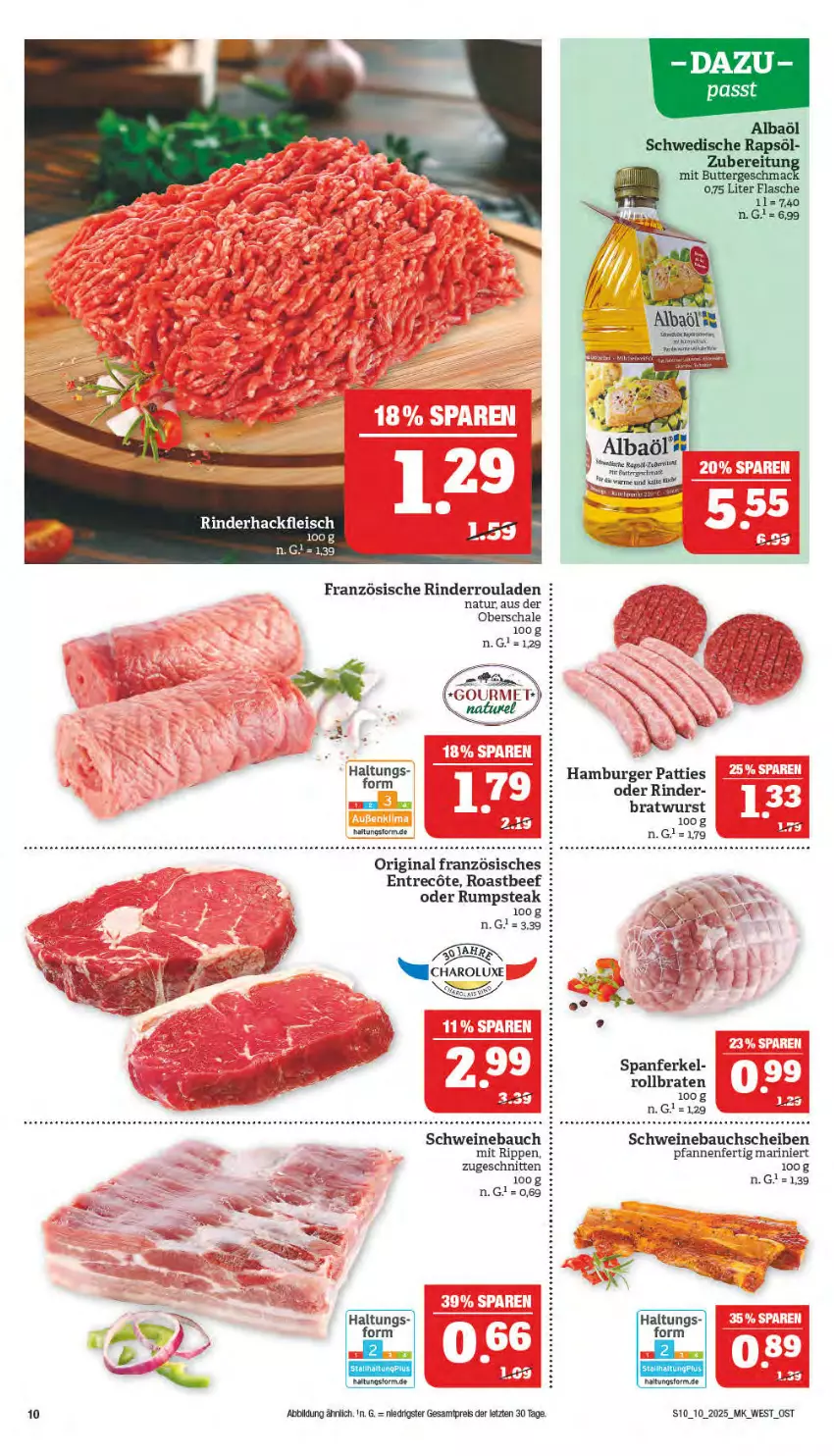 Aktueller Prospekt Marktkauf - Prospekt - von 02.03 bis 08.03.2025 - strona 10 - produkty: Bau, bauchscheiben, beef, braten, bratwurst, Brei, burger, butter, eis, flasche, gin, hamburger, mac, natur, oder rumpsteak, pfanne, pfannen, rapsöl, reis, rind, rinder, Rinderroulade, rinderrouladen, Rippen, roastbeef, rollbraten, rouladen, rum, rumpsteak, Schal, Schale, schnitten, schwein, schweine, Schweinebauch, schweinebauchscheiben, steak, tee, Ti, wein, weine, wurst, ZTE