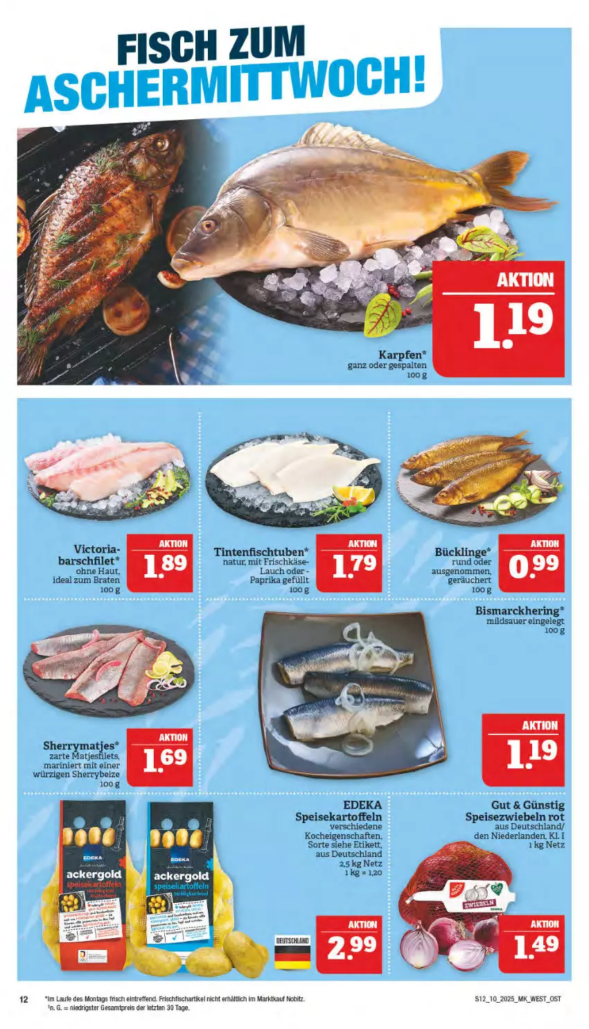 Aktueller Prospekt Marktkauf - Prospekt - von 02.03 bis 08.03.2025 - strona 12 - produkty: ackergold, auer, bismarck, braten, deka, eis, filet, filets, fisch, frischfisch, frischkäse, hering, ideal zum braten, kartoffel, kartoffeln, Käse, matjes, Matjesfilet, matjesfilets, natur, paprika, reis, Ria, ring, speisekartoffeln, Speisezwiebeln, Ti, ZTE, zwiebel, zwiebeln