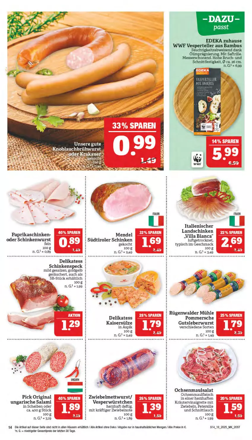 Aktueller Prospekt Marktkauf - Prospekt - von 02.03 bis 08.03.2025 - strona 14 - produkty: bambus, deka, eis, elle, fleisch, gin, gutsleberwurst, Kaiser, Kaisersülze, kräuter, landschinken, leberwurst, mac, messer, Mett, mettwurst, paprika, petersilie, Pommersche, reis, rügenwalder, rügenwalder mühle, saft, salami, salat, salz, schinken, schinkenspeck, schinkenwurst, schnittlauch, Speck, südtiroler, tee, teller, Ti, Ungarische Salami, wurst, würstchen, ZTE, zwiebel, zwiebelmettwurst, zwiebeln