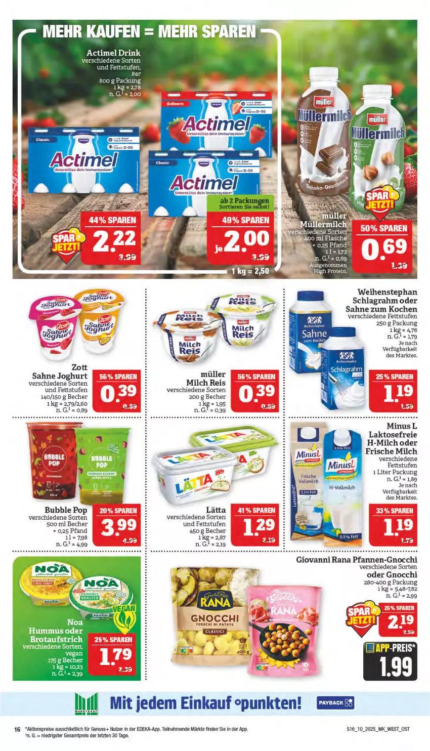 Aktueller Prospekt Marktkauf - Prospekt - von 02.03 bis 08.03.2025 - strona 16 - produkty: aktionspreis, aufstrich, Becher, brot, brotaufstrich, deka, eis, frische milch, giovanni rana, gnocchi, hummus, joghur, joghurt, lätta, milch, Müller, nuss, pfanne, pfannen, Rana, reis, rel, sahne, sahne joghurt, schlagrahm, Ti, weihenstephan, zott, ZTE