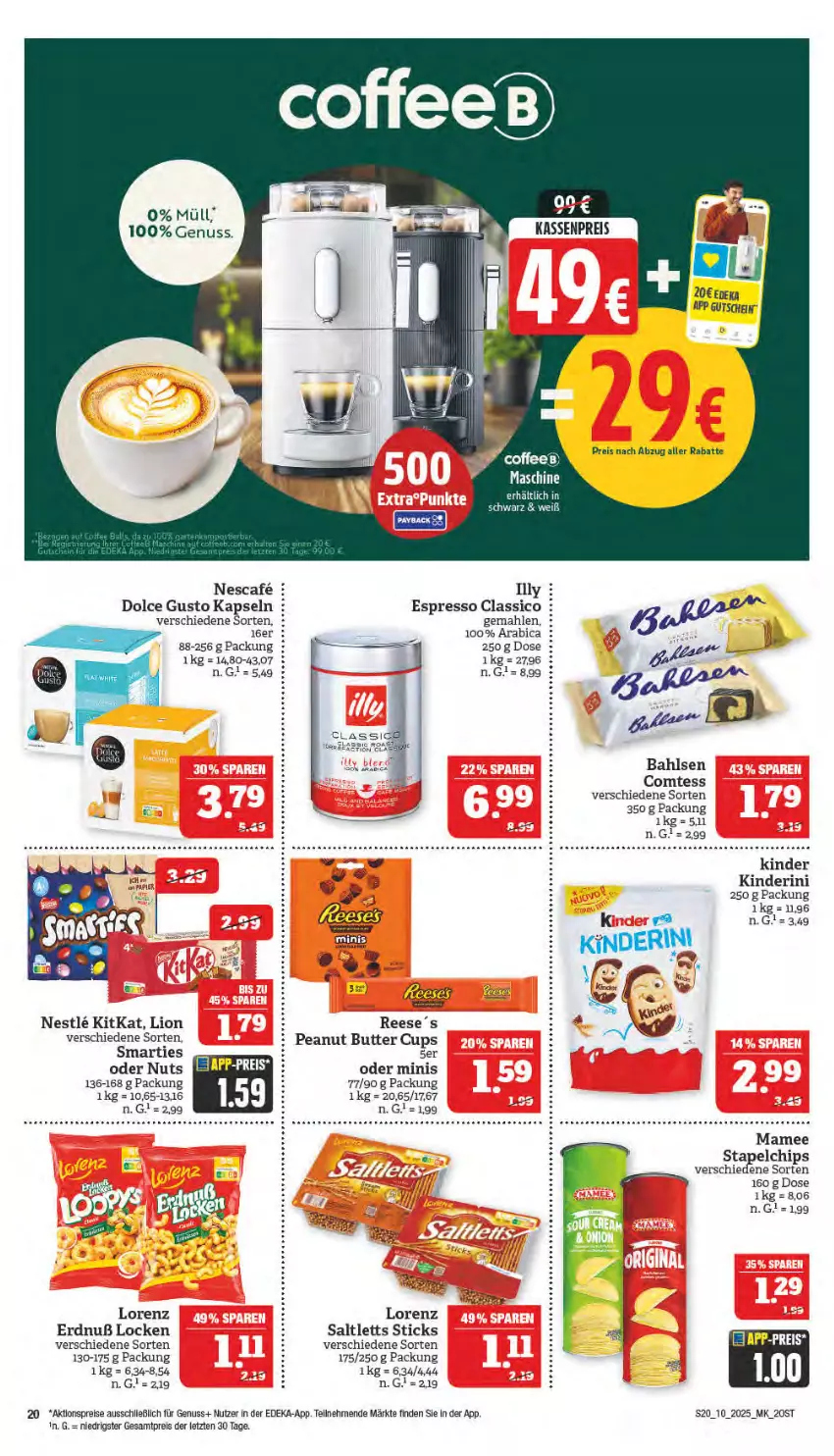 Aktueller Prospekt Marktkauf - Prospekt - von 02.03 bis 08.03.2025 - strona 20 - produkty: aktionspreis, bahlsen, butter, chips, classico, comtess, deka, dolce gusto, eis, espresso, Kinder, kitkat, lion, lorenz, mam, nescafe, nuss, peanut butter, reis, saltletts, smarties, Ti, ZTE