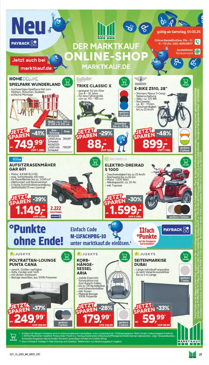 Aktueller Prospekt Marktkauf - Prospekt - von 02.03 bis 08.03.2025 - strona 27 - produkty: akku, Brei, Dreirad, E-Bike, eis, Elektro, hocker, HP, kissen, korb, nexus, rasen, rasenmäher, rel, Ria, Schal, Schaukel, Seitenmarkise, senf, sessel, shimano, sitzkissen, Sofa, Ti, uhr