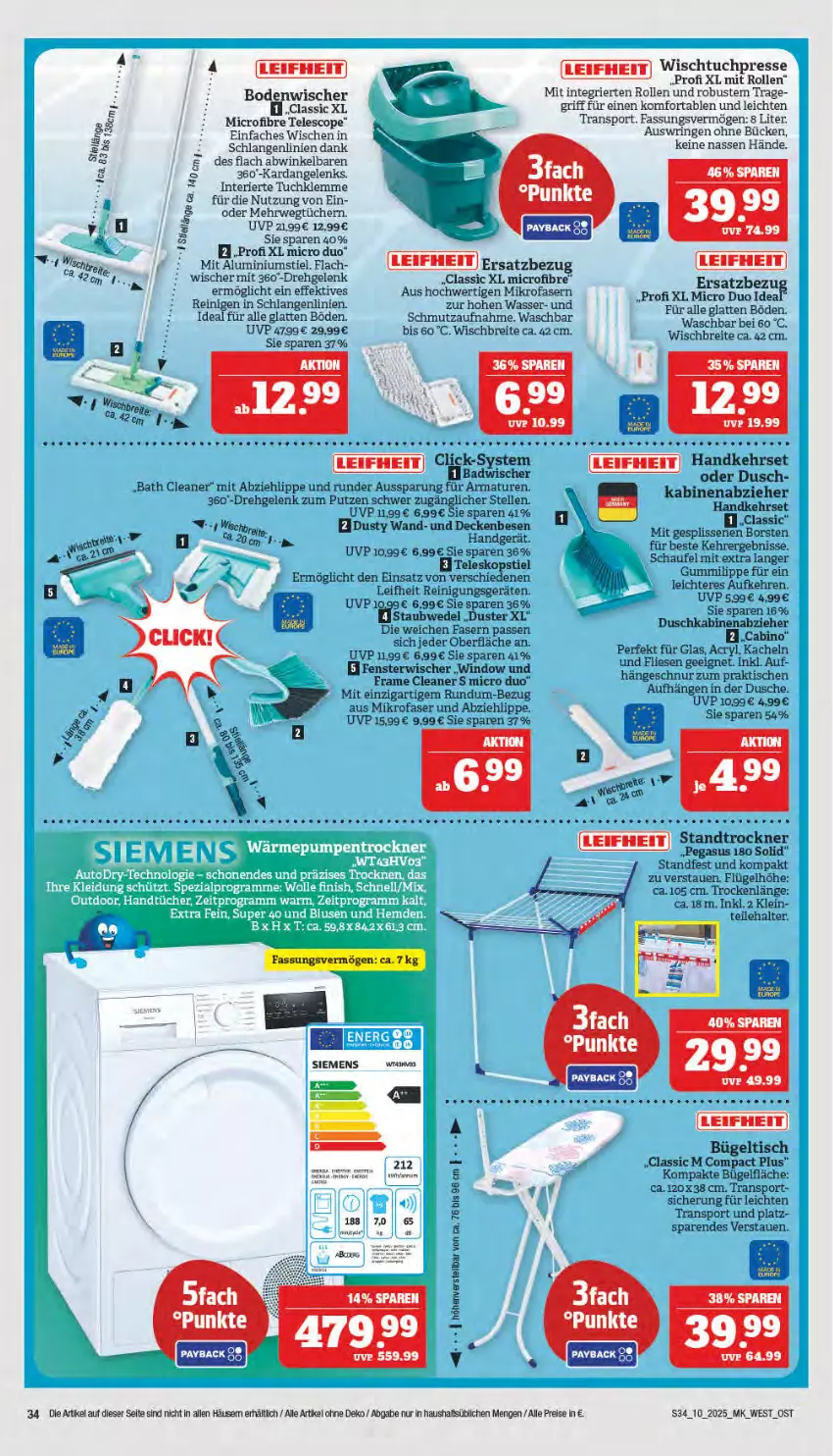 Aktueller Prospekt Marktkauf - Prospekt - von 02.03 bis 08.03.2025 - strona 34 - produkty: armatur, armaturen, Bad, bluse, Brei, bügel, bügeltisch, decke, dusche, eis, elle, fenster, HP, latte, leifheit, LG, mikrofaser, ndk, Reinigung, reis, ring, rwe, siemens, Sport, staubwedel, Teleskop, teleskopstiel, Ti, tisch, Trockner, tuc, tücher, wasser, wedel, Wischtuchpresse