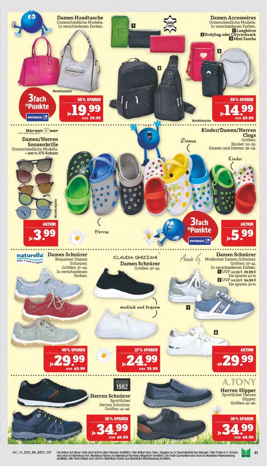 Aktueller Prospekt Marktkauf - Prospekt - von 02.03 bis 08.03.2025 - strona 41 - produkty: ACC, accessoires, body, Brille, Clogs, dell, eis, elle, Handtasche, Kinder, Mode, natur, Naturella, payback, reis, rel, rucksack, sac, schuhe, slip, Slipper, sonnenbrille, Spiele, Sport, Tasche, tee, Ti, uv-schutz