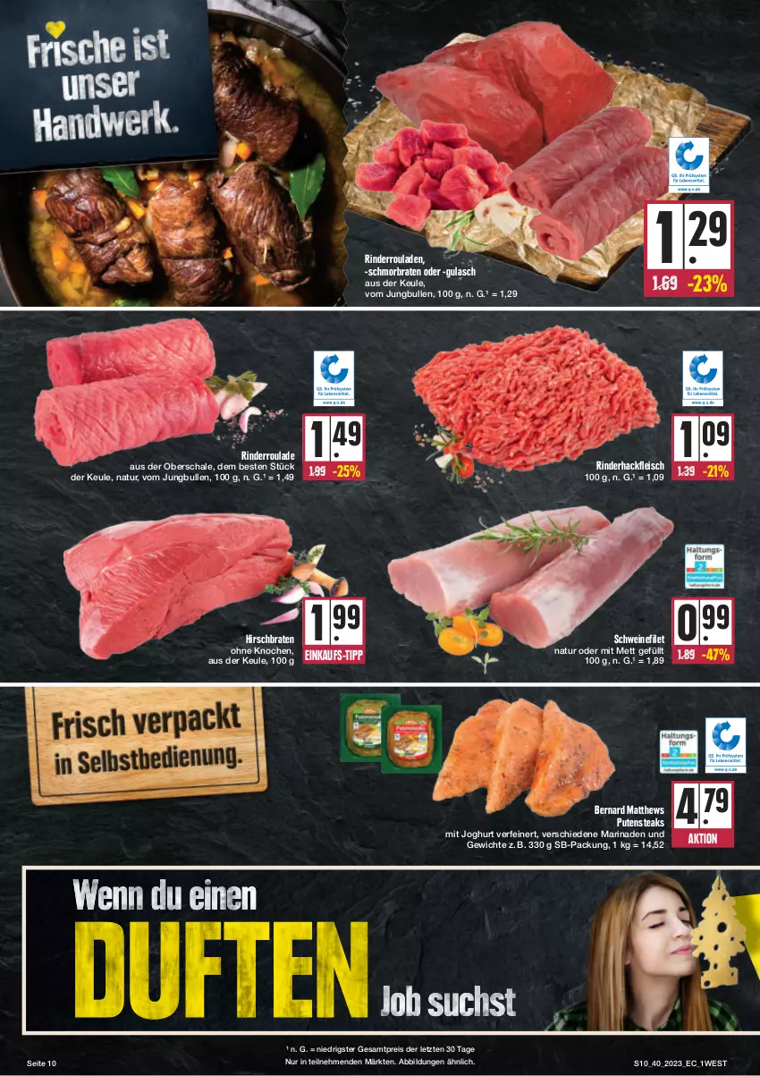 Aktueller Prospekt E Center - Angebote der Woche - von 02.10 bis 07.10.2023 - strona 10 - produkty: braten, eis, filet, fleisch, gulasch, hackfleisch, joghur, joghurt, jungbullen, marinade, Mett, natur, pute, putensteaks, reis, rind, rinder, rinderhackfleisch, Rinderroulade, rinderrouladen, rouladen, Schal, Schale, schmorbraten, schwein, schweine, schweinefilet, steak, steaks, Ti, wein, weine, ZTE