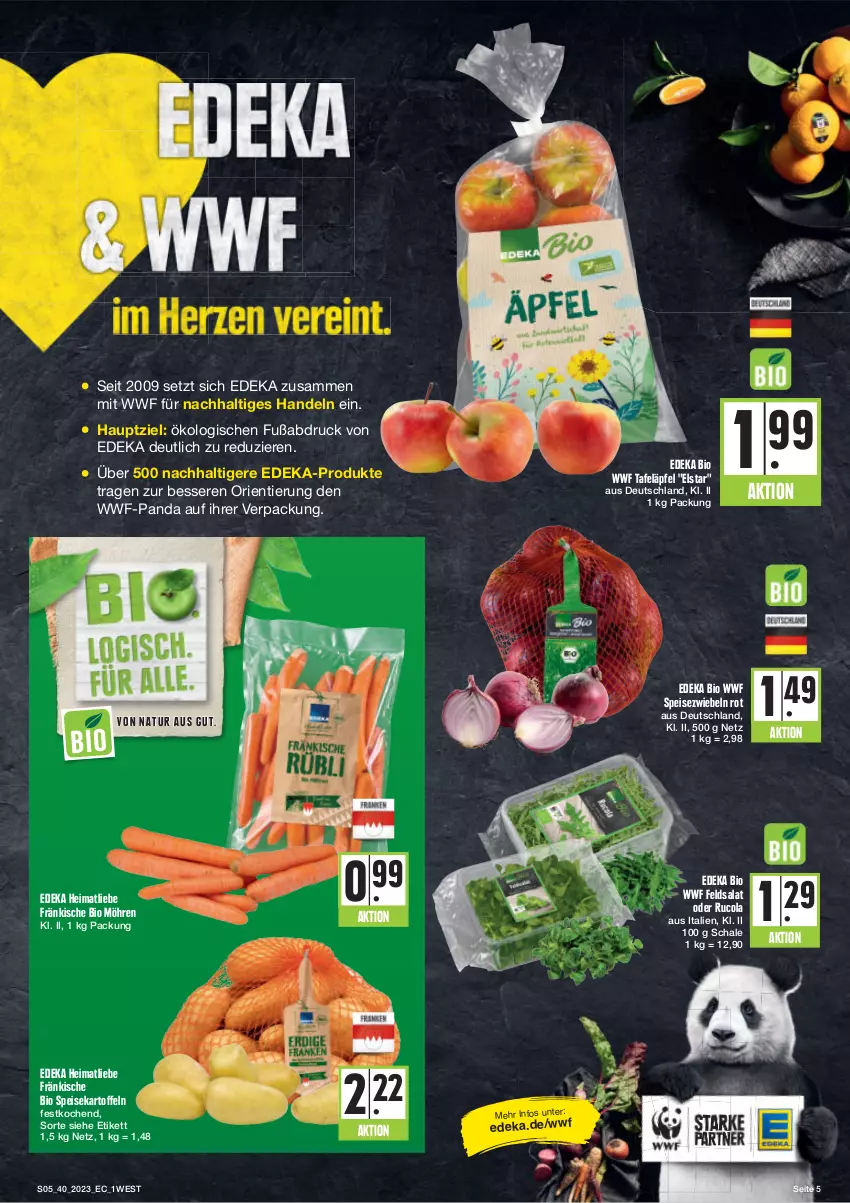 Aktueller Prospekt E Center - Angebote der Woche - von 02.10 bis 07.10.2023 - strona 5 - produkty: bio, cola, deka, edeka bio, eis, feldsalat, kartoffel, kartoffeln, möhren, rucola, salat, Schal, Schale, speisekartoffeln, Speisezwiebeln, tafeläpfel, Ti, zwiebel, zwiebeln