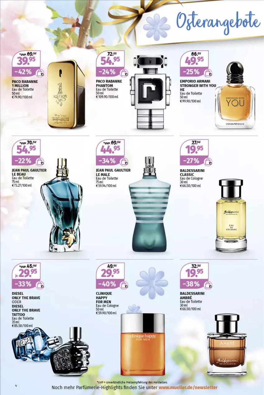 Aktueller Prospekt Mueller - Parfümerie Angebote - von 04.04 bis 16.04.2022 - strona 4 - produkty: Clin, Diesel, eau de toilette, Emporio Armani, Jean Paul Gaultier, lion, Ti, Yo