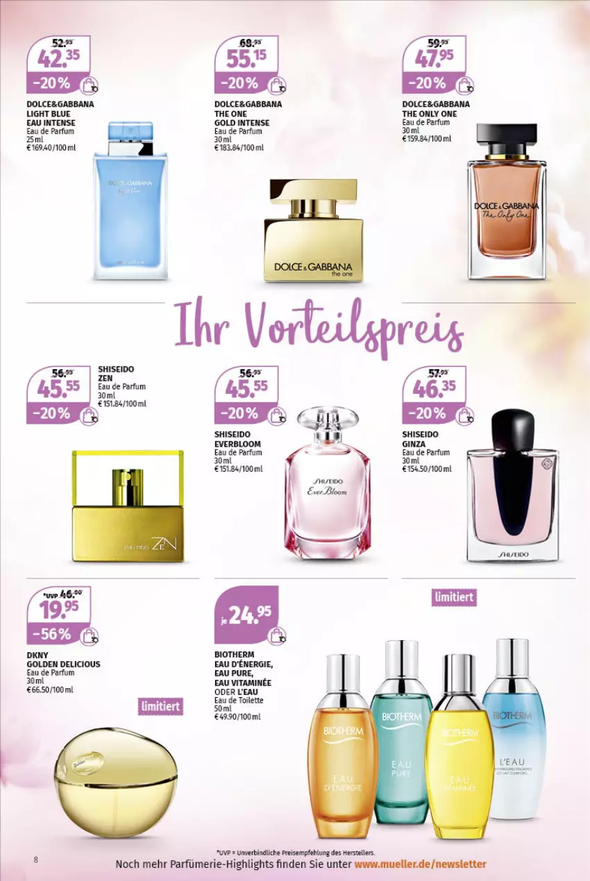 Aktueller Prospekt Mueller - Parfümerie Angebote - von 04.04 bis 16.04.2022 - strona 8 - produkty: Abba, bio, biotherm, Eau de parfum, eau de toilette, eis, elle, parfum, reis, teller, The One, vita, Vitamine