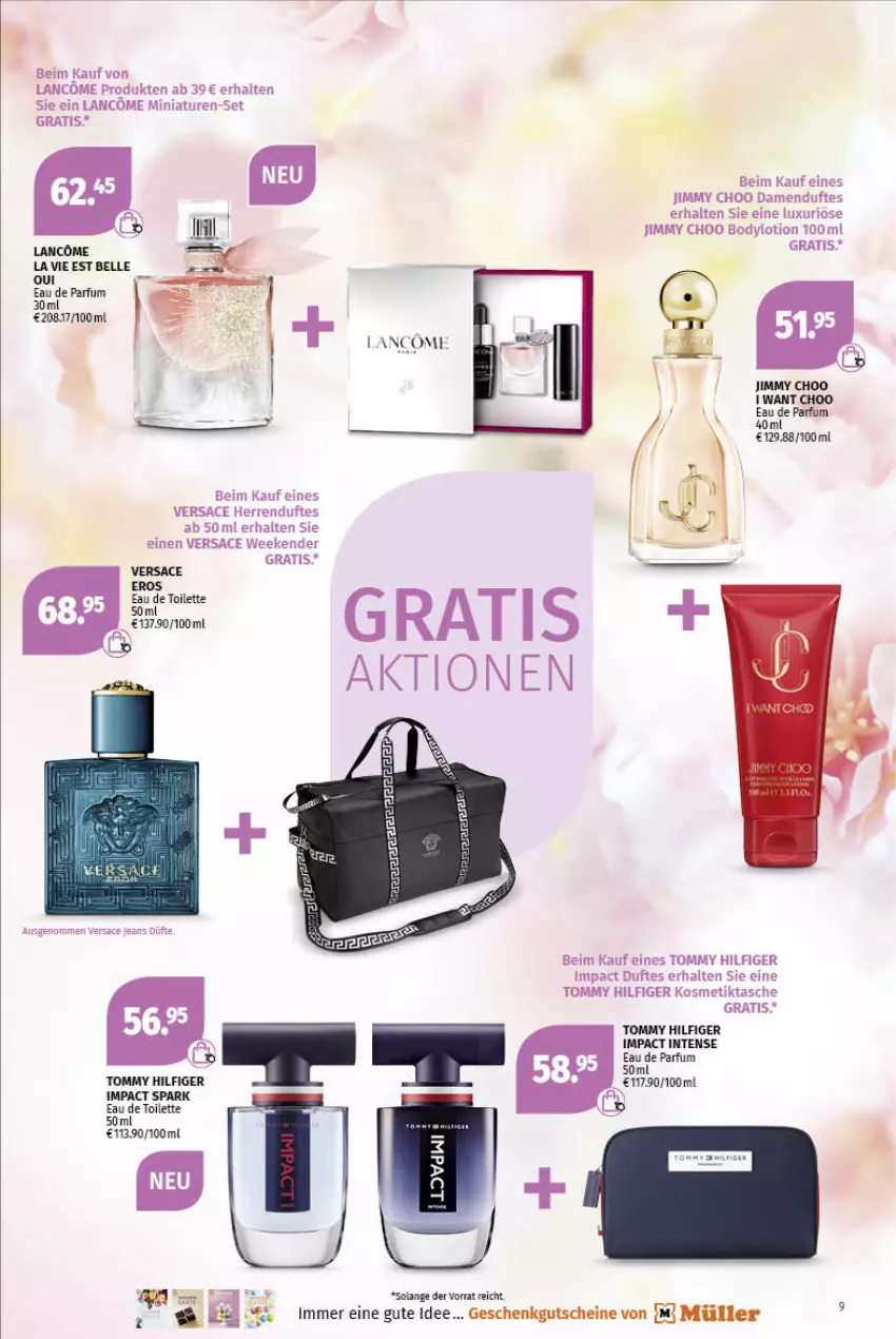 Aktueller Prospekt Mueller - Parfümerie Angebote - von 04.04 bis 16.04.2022 - strona 9 - produkty: body, bodylotion, Eau de parfum, eau de toilette, elle, gutschein, gutscheine, jeans, kosmetik, Kosmetiktasche, Lotion, Müller, parfum, sac, Tasche, Ti, tommy hilfiger, Versace