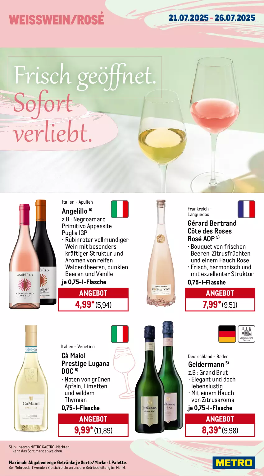 Aktueller Prospekt Metro - Wochen-Angebote Gastro - von 21.07 bis 26.07.2025 - strona 15 - produkty: amaro, angebot, bacardi, bacardi rum, Bad, beere, beeren, bier, brut, eis, elle, ente, erdbeere, erdbeeren, flasche, frucht, früchte, früchten, geldermann, getränk, getränke, Hefe, limette, limetten, Lusti, Metro, metro gastro, Mett, metten, Palette, Paula, paulaner, primitivo, rama, ramazzott, ramazzotti, reifen, reis, Rubin, rum, sac, saro, Ti, tiefpreis, trauben, vanille, wein, Wild, zott