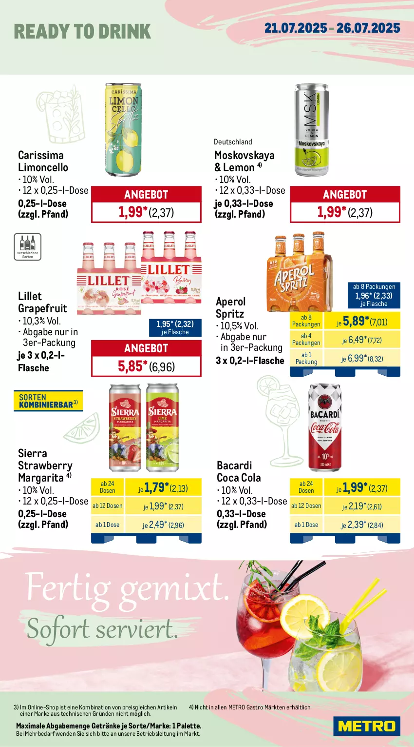 Aktueller Prospekt Metro - Wochen-Angebote Gastro - von 21.07 bis 26.07.2025 - strona 16 - produkty: akku, angebot, aperol, ariel, auer, bacardi, cola, drink, Dyson, eis, elle, flasche, fritteuse, getränk, getränke, grapefruit, kraft, lillet, limo, mac, Metro, metro gastro, moskovskaya, Palette, papier, Pods, reis, Sierra, sim, staubsauger, teller, thermostat, Ti, Tiere, vollwaschmittel, waschmittel, wc frisch, WC Frisch Kraft Aktiv