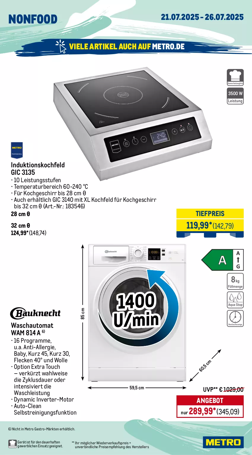 Aktueller Prospekt Metro - Wochen-Angebote Gastro - von 21.07 bis 26.07.2025 - strona 18 - produkty: angebot, auer, auto, backofen, eis, elle, erde, geschirr, Holz, induktionskochfeld, kochfeld, LG, messer, Metro, metro gastro, Ofen, pfanne, pizza, Reinigung, reis, spülmaschinen, steak, teller, Ti, tiefpreis, tisch, wein, wolle