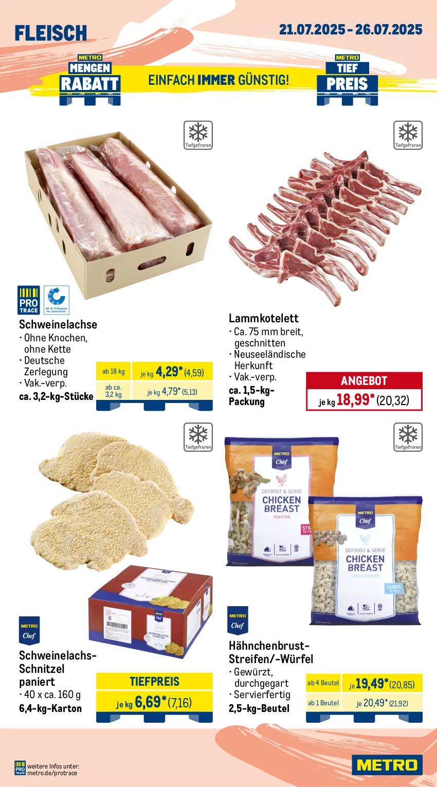 Aktueller Prospekt Metro - Wochen-Angebote Gastro - von 21.07 bis 26.07.2025 - strona 4 - produkty: Abtei, angebot, angebote, aqua, beutel, Brei, eis, filet, fisch, fischtheke, fleisch, frischfisch, gewürz, hähnchenbrust, Kette, kotelett, lachs, lamm, lammkotelett, Metro, reifen, reis, Rotbarsch, rotbarschfilet, rwe, schnitten, schnitzel, schwein, schweine, Schweinelachs, Steinbeißer, Steinbeißerfilet, teppich, Ti, tiefpreis, wein, weine, Wild, wolfsbarsch, würfel