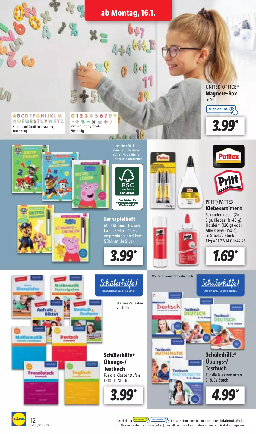 Aktueller Prospekt Lidl - Aktionsprospekt - von 16.01 bis 21.01.2023 - strona 14 - produkty: buch, Holz, kleber, Lernspiel, ndk, office, pattex, pritt, Ria, Schal, Schale, Tasche, taschen, Ti